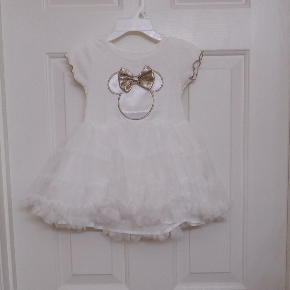 NWT Disney Minnie Mouse Ivory Gold Bow Tutu Dress sz 2t